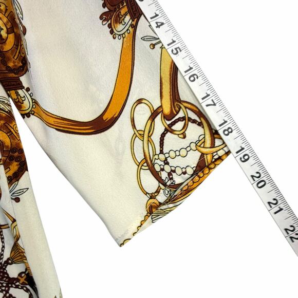 Hippocampe Blouse Top Womens M Cream Chain Print 3/4 Sleeve Old Money Equestrian - Picture 11 of 15